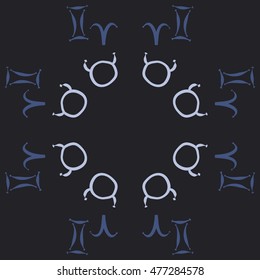 Circular pattern of zodiac signs. Hand drawn.