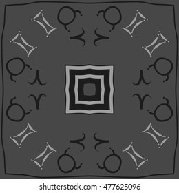 Circular pattern of zodiac signs. Hand drawn.