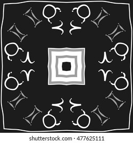Circular pattern of zodiac signs. Hand drawn.
