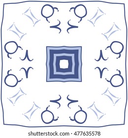 Circular pattern of zodiac signs. Hand drawn.