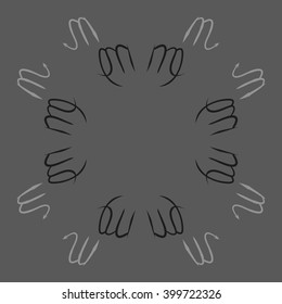 Circular  pattern of zodiac signs motif,scorpio, capricorn,object, copy space. Hand drawn.