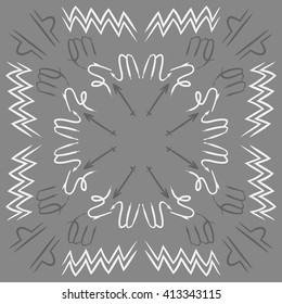 Circular  pattern of zodiac signs,libra, doodles,lions, capricorn,object,aquarius, virgo,sagittarius,scorpio. Hand drawn.