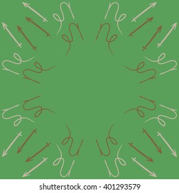 Circular  pattern of zodiac sings, capricorn, sagittarius, copy space. Hand drawn.