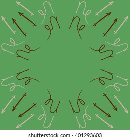 Circular  pattern of zodiac sings, capricorn, sagittarius, copy space. Hand drawn.