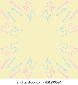 Circular  pattern of zodiac sings, capricorn, sagittarius, copy space. Hand drawn.