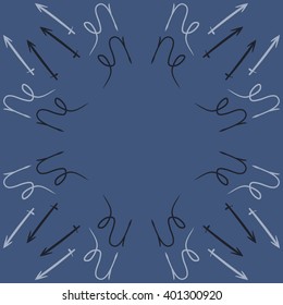 Circular  pattern of zodiac sings, capricorn, sagittarius, copy space. Hand drawn.