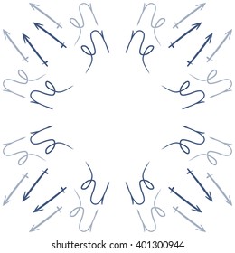 Circular  pattern of zodiac sings, capricorn, sagittarius, copy space. Hand drawn.