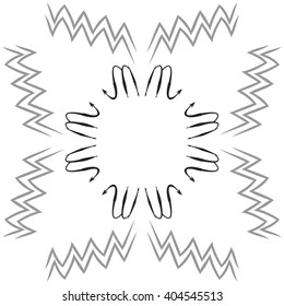 Circular pattern of zodiac sings, scorpio, aquarius,zigzag, copy space. Hand drawn.