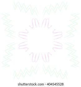 Circular pattern of zodiac sings, scorpio, aquarius,zigzag, copy space. Hand drawn.