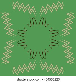 Circular pattern of zodiac sings, scorpio, aquarius,zigzag, copy space. Hand drawn.