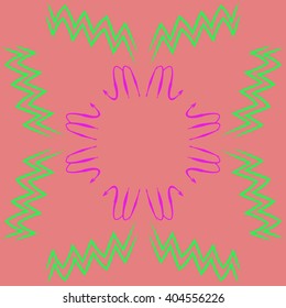 Circular pattern of zodiac sings, scorpio, aquarius,zigzag, copy space. Hand drawn.