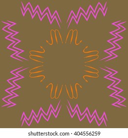 Circular pattern of zodiac sings, scorpio, aquarius,zigzag, copy space. Hand drawn.