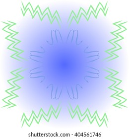 Circular pattern of zodiac sings, scorpio, aquarius,zigzag, copy space. Hand drawn.