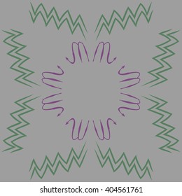 Circular pattern of zodiac sings, scorpio, aquarius,zigzag, copy space. Hand drawn.