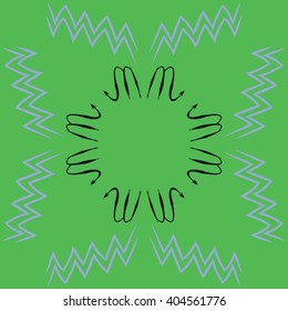 Circular pattern of zodiac sings, scorpio, aquarius,zigzag, copy space. Hand drawn.