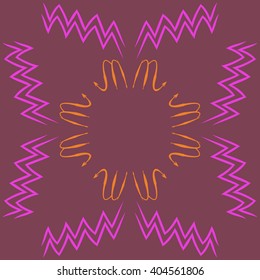 Circular pattern of zodiac sings, scorpio, aquarius,zigzag, copy space. Hand drawn.