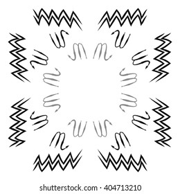 Circular pattern of zodiac sings, scorpio, aquarius,zigzag, copy space. Hand drawn.