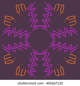 Circular  pattern of zodiac sings, virgo, aquarius,zigzag, copy space. Hand drawn.