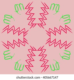 Circular  pattern of zodiac sings, virgo, aquarius,zigzag, copy space. Hand drawn.