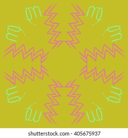 Circular  pattern of zodiac sings, virgo, aquarius,zigzag, copy space. Hand drawn.