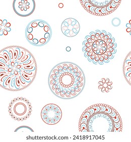 Circular patterns. Bright seamless rattern. Design of fabric, wallpaper, wrapping paper. Vector