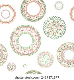 Circular patterns. Bright seamless rattern. Design of fabric, wallpaper, wrapping paper. Vector