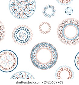 Circular patterns. Bright seamless rattern. Design of fabric, wallpaper, wrapping paper. Vector
