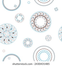 Circular patterns. Bright seamless rattern. Design of fabric, wallpaper, wrapping paper. Vector