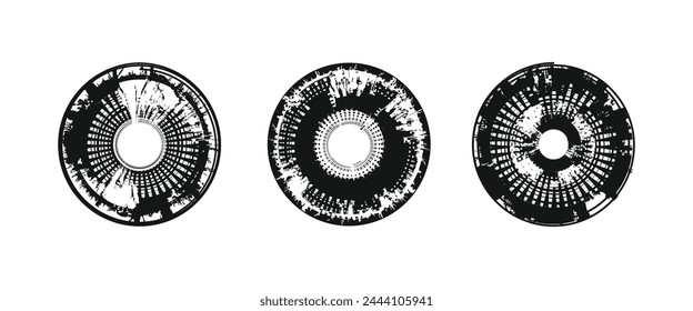 Circular Patterns, Curving Ink Pen Lines, Textured Set, Vintage Grunge Dots Frame, Geometric Paint Strokes, and Doodled Texture