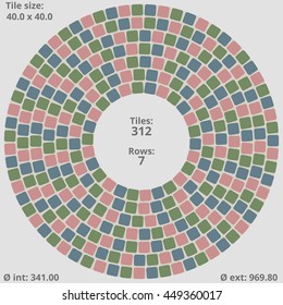 Circular paving tile pattern with a quantitative and dimensional description data. Vector pavers texture