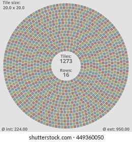 Circular paving tile pattern with a quantitative and dimensional description data. Vector pavers texture
