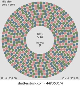 Circular paving tile pattern with a quantitative and dimensional description data. Vector pavers texture