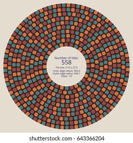 Circular paving tile pattern with a quantitative and dimensional description data. Vector pavers texture for landscaping, gardening, urban spaces, architecture, design, concrete molding, stencils