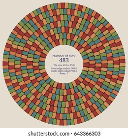 Circular paving tile pattern with a quantitative and dimensional description data. Vector pavers texture for landscaping, gardening, urban spaces, architecture, design, concrete molding, stencils