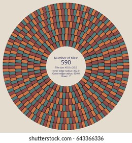 Circular paving tile pattern with a quantitative and dimensional description data. Vector pavers texture for landscaping, gardening, urban spaces, architecture, design, concrete molding, stencils