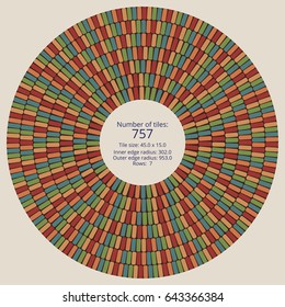 Circular paving tile pattern with a quantitative and dimensional description data. Vector pavers texture for landscaping, gardening, urban spaces, architecture, design, concrete molding, stencils