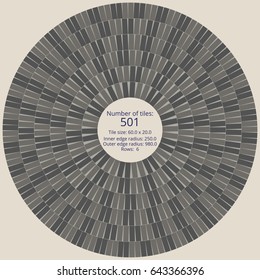 Circular paving tile pattern with a quantitative and dimensional description data. Vector pavers texture for landscaping, gardening, urban spaces, architecture, design, concrete molding, stencils