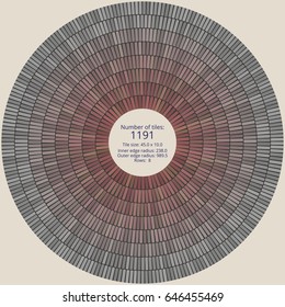Circular paving tile pattern with a quantitative and dimensional description data. Vector pavers texture for landscaping, gardening, urban spaces, architecture, design, concrete molding, stencils