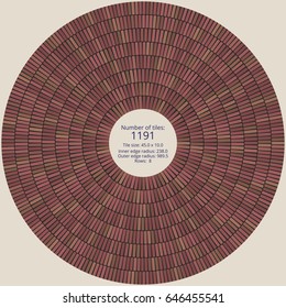 Circular paving tile pattern with a quantitative and dimensional description data. Vector pavers texture for landscaping, gardening, urban spaces, architecture, design, concrete molding, stencils