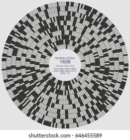 Circular paving tile pattern with a quantitative and dimensional description data. Vector pavers texture for landscaping, gardening, urban spaces, architecture, design, concrete molding, stencils