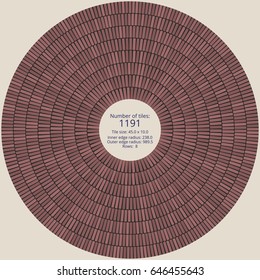 Circular paving tile pattern with a quantitative and dimensional description data. Vector pavers texture for landscaping, gardening, urban spaces, architecture, design, concrete molding, stencils