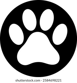 Circular Paw Print Vector Silhouette in Black and White