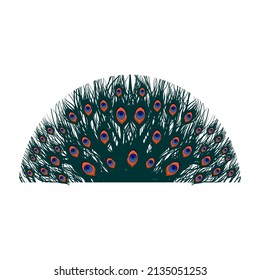 Circular peacock feather pattern on dark blue background. Peacock pattern handwritten design