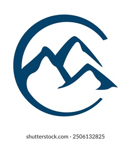 Circular peak summit circle Mountain logo design vector illustration