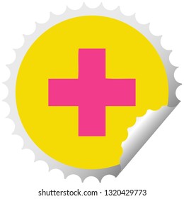 circular peeling sticker cartoon of a addition symbol