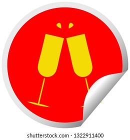 desenho animado adesivo de descascamento circular de uma flautas de champanhe clinking