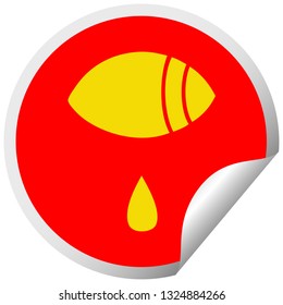 circular peeling sticker cartoon of a crying eye looking to one side