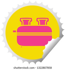 circular peeling sticker cartoon of a double toaster