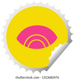 circular peeling sticker cartoon of a eye looking down