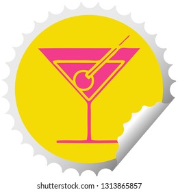 circular peeling sticker cartoon of a fancy cocktail